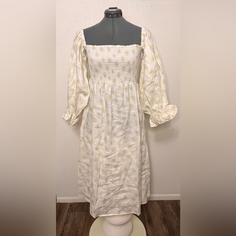 Sleeper White and Yellow Floral Long Sleeve Dress